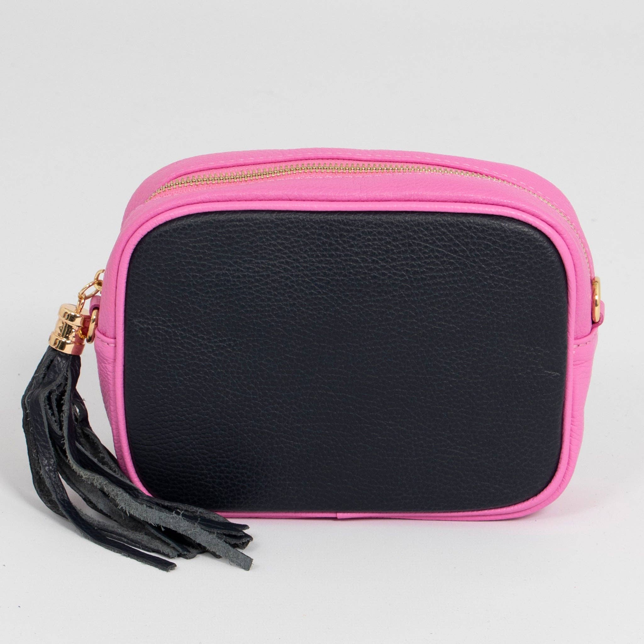 Beau Italian Leather Crossbody Bag by Sarta - Navy Blue/Hot Pink