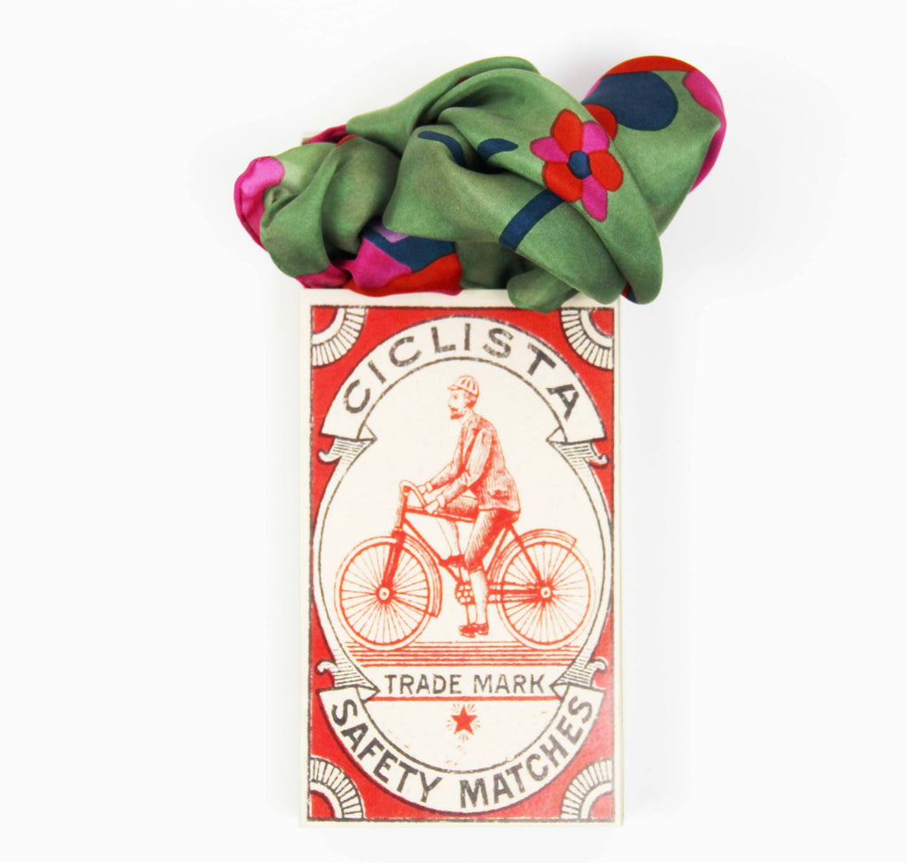 Mini Sakura Silk Scarf by Les Belles Vagabondes | Green | Hand-Drawn in France