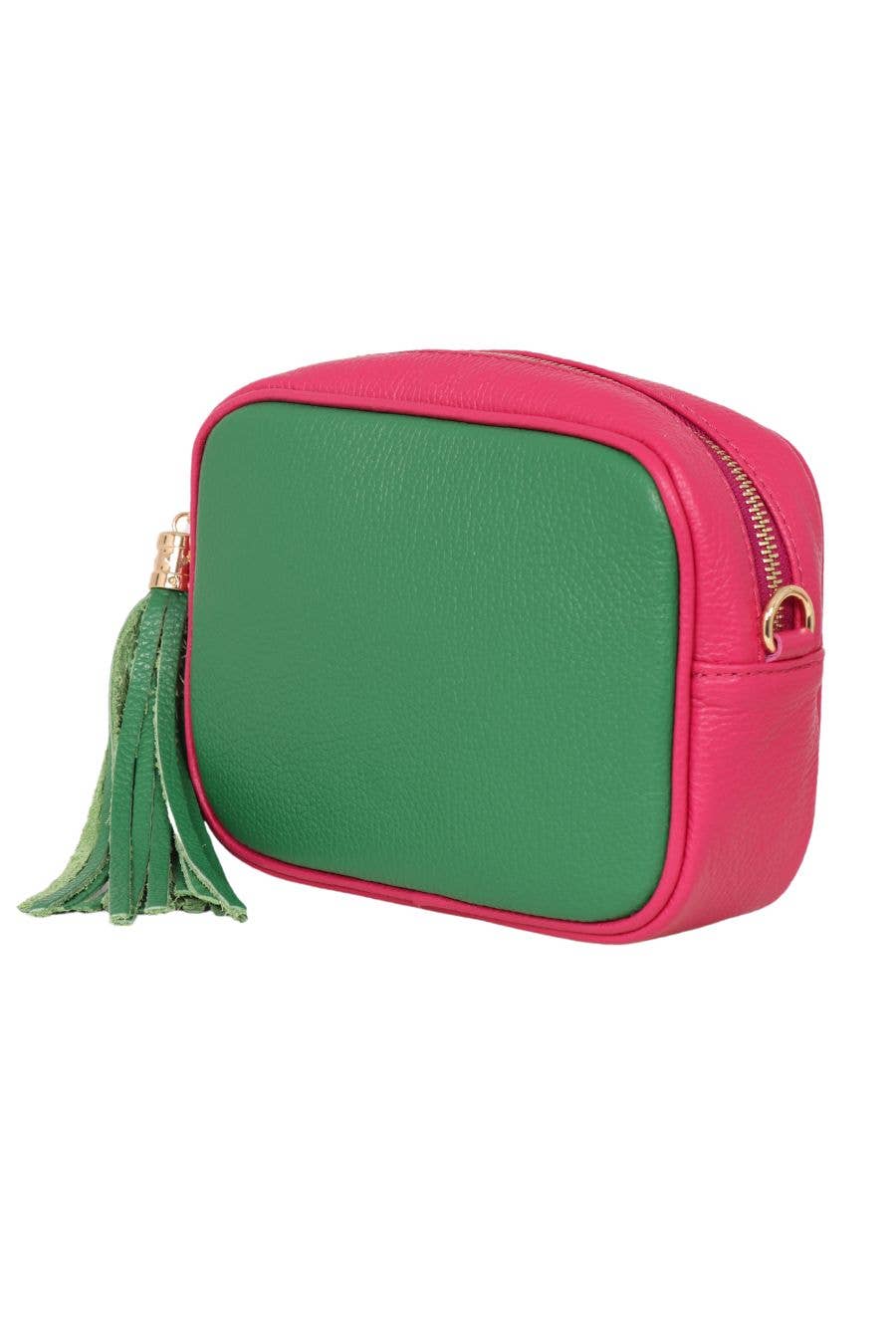 Beau Italian Leather Crossbody Bag by Sarta - Bright Green/Fuchsia