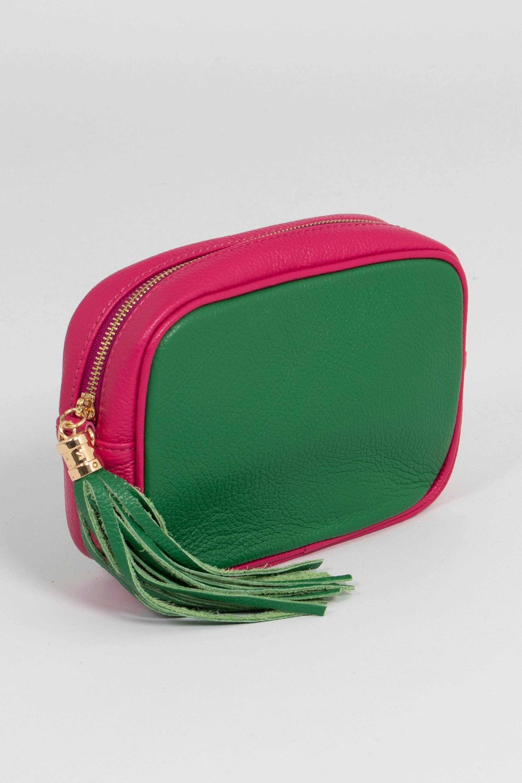 Beau Italian Leather Crossbody Bag by Sarta - Bright Green/Fuchsia
