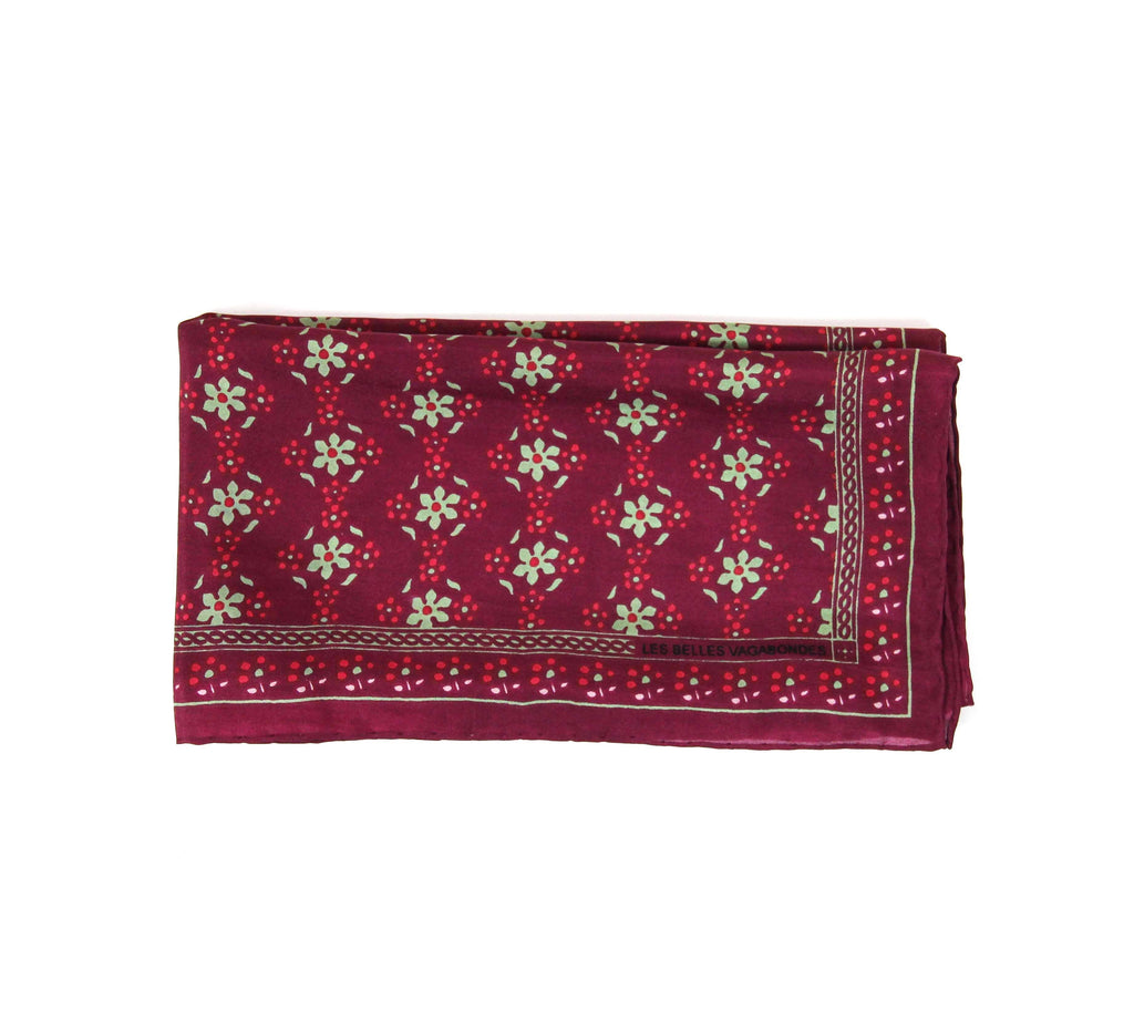 Mini Natasha Silk Scarf by Les Belles Vagabondes | Bordeaux | Hand-Drawn in France