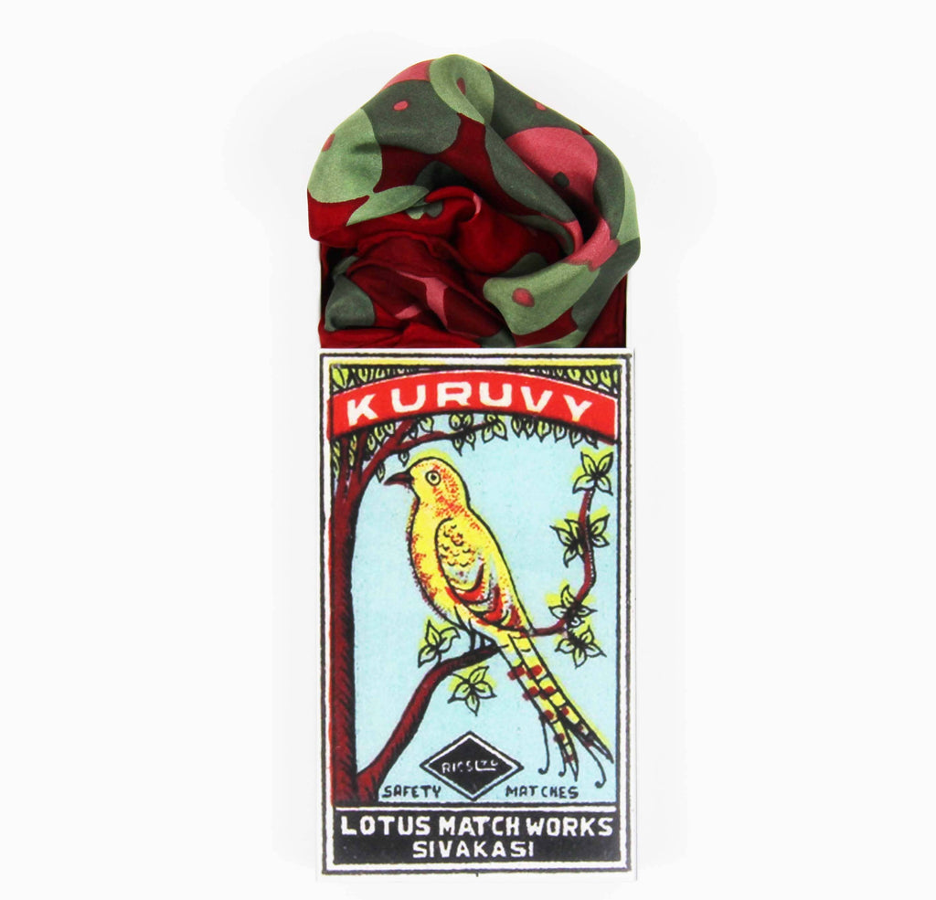 Mini Sakura Silk Scarf by Les Belles Vagabondes | Red | Hand-Drawn in France