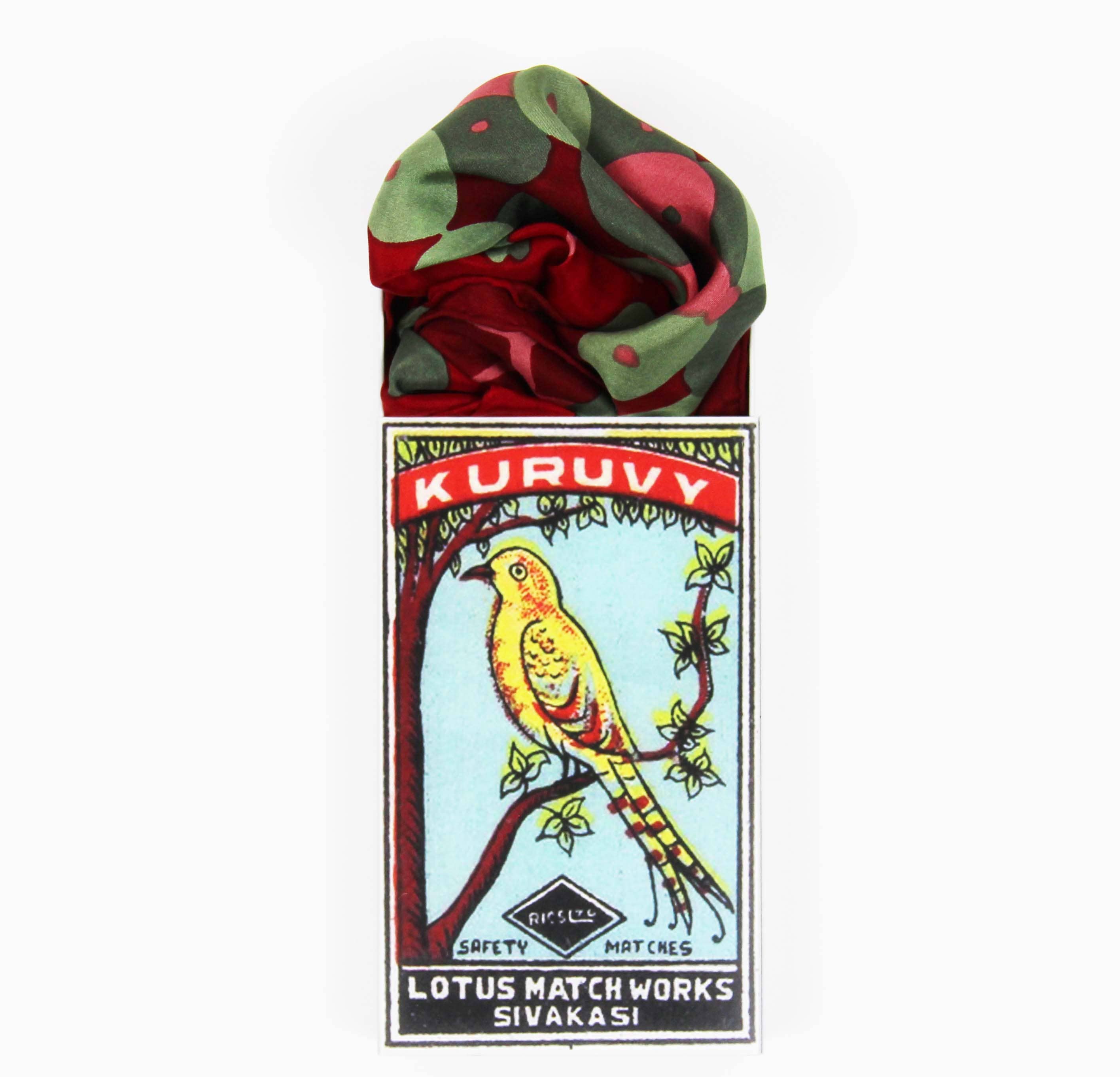 Mini Sakura Silk Scarf by Les Belles Vagabondes | Red | Hand-Drawn in France