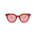 Red sunglasses with pink lenses on a white background