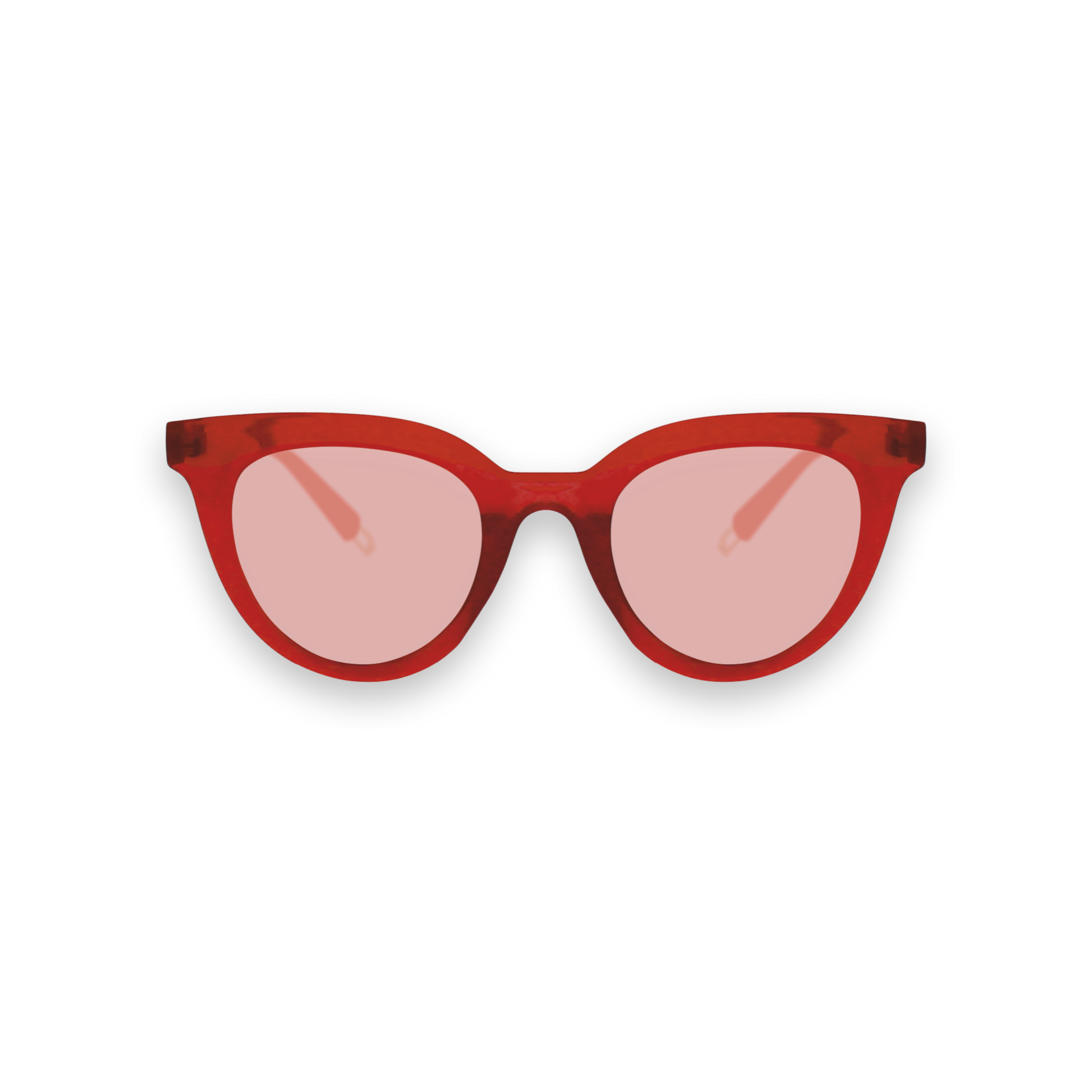 Red sunglasses with pink lenses on a white background