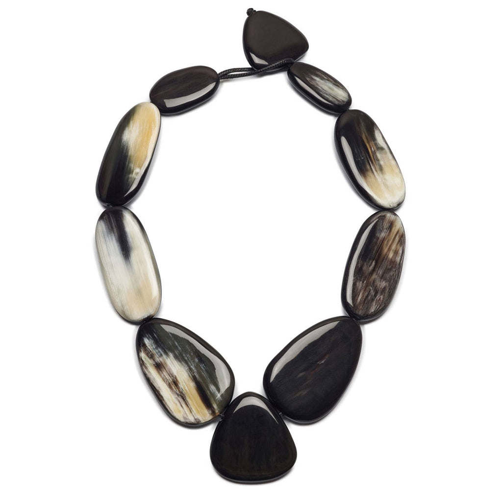 Large Black Natural Pebble Shaped Horn Necklace by Branch Jewellery