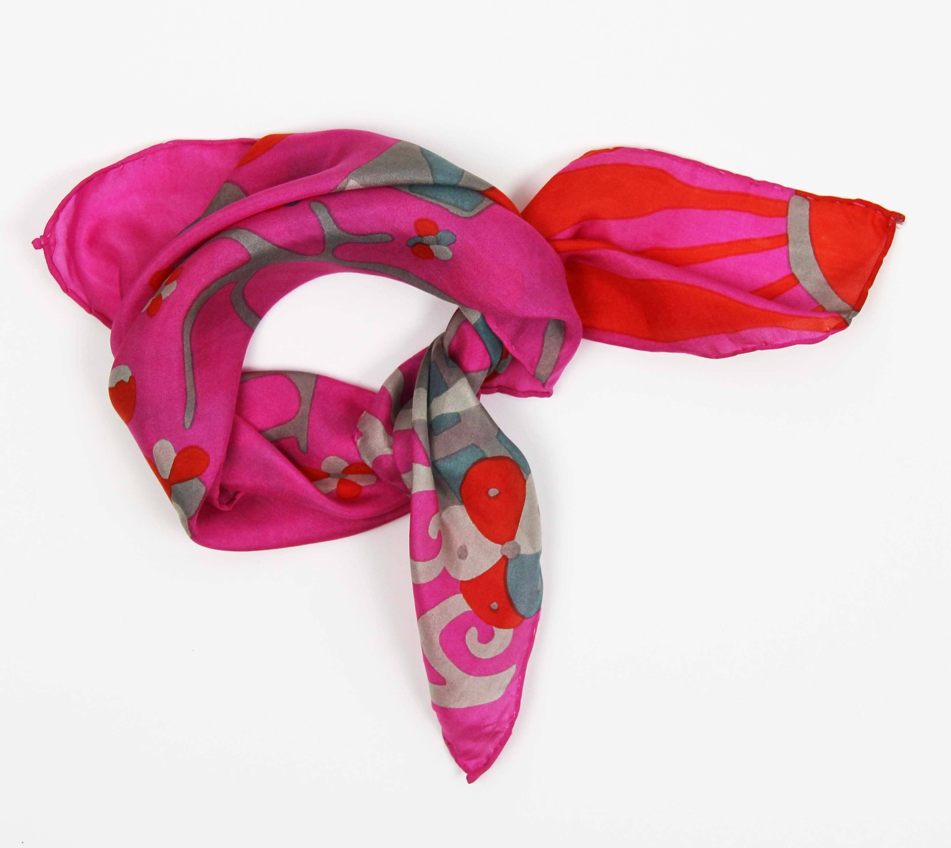 Mini Sakura Silk Scarf by Les Belles Vagabondes | Fuchsia | Hand-Drawn in France