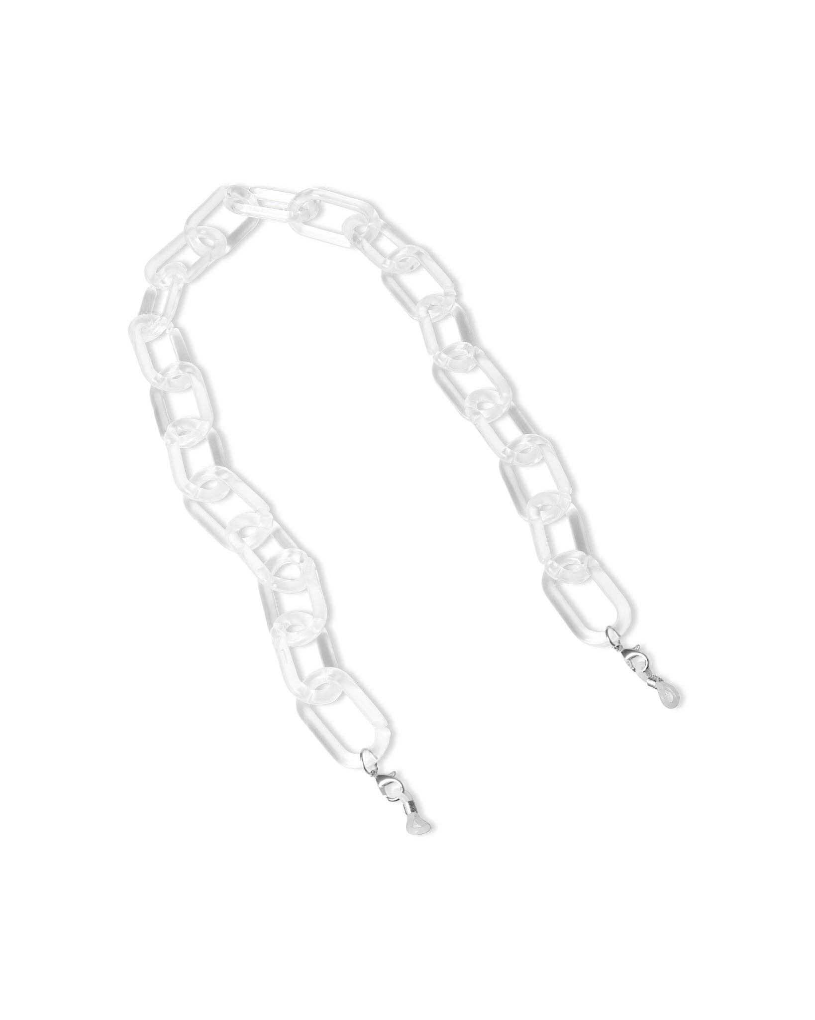 Clear sunglasses chain on a white background