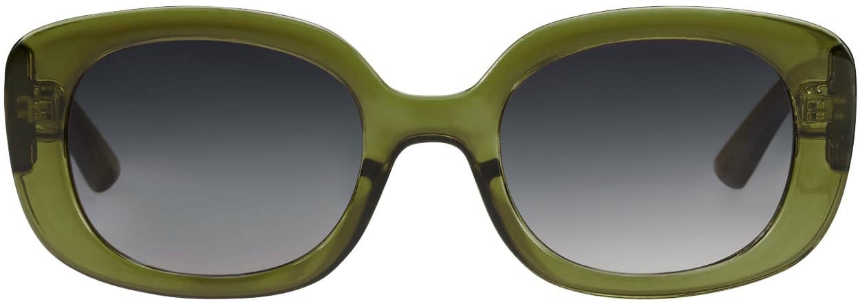 Green sunglasses with a gradient lens on a white background