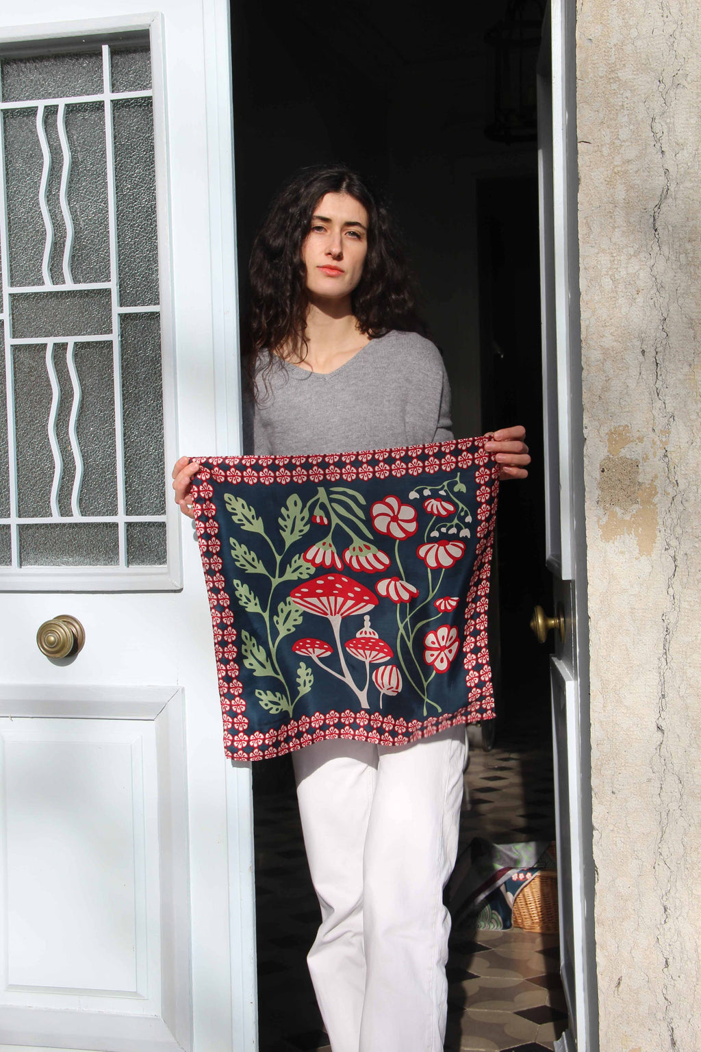 Mini Alice Silk Scarf by Les Belles Vagabondes | Marine Navy | Hand-Drawn in France