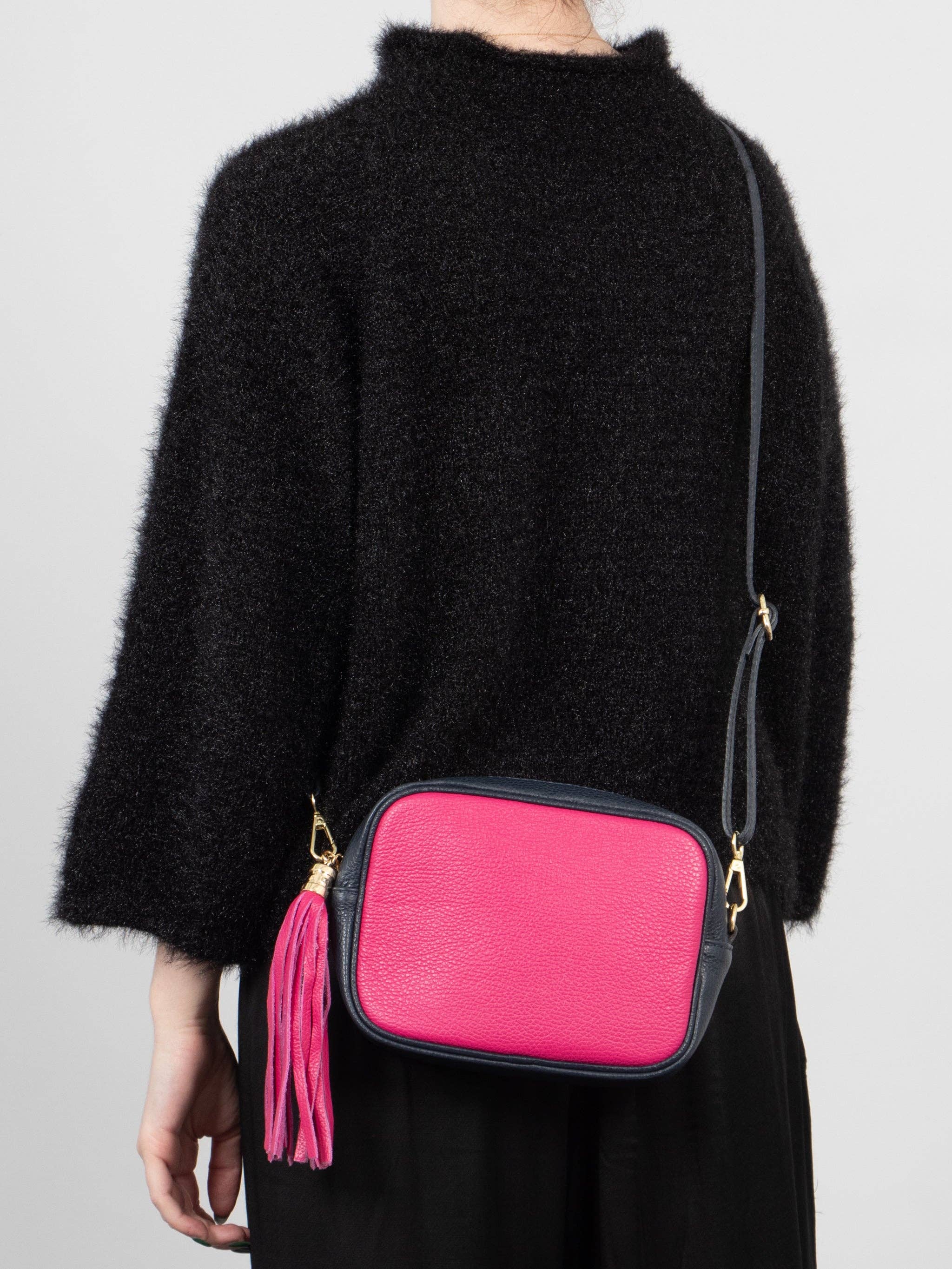 Beau Italian Leather Crossbody Bag by Sarta - Fuchsia/Navy Blue