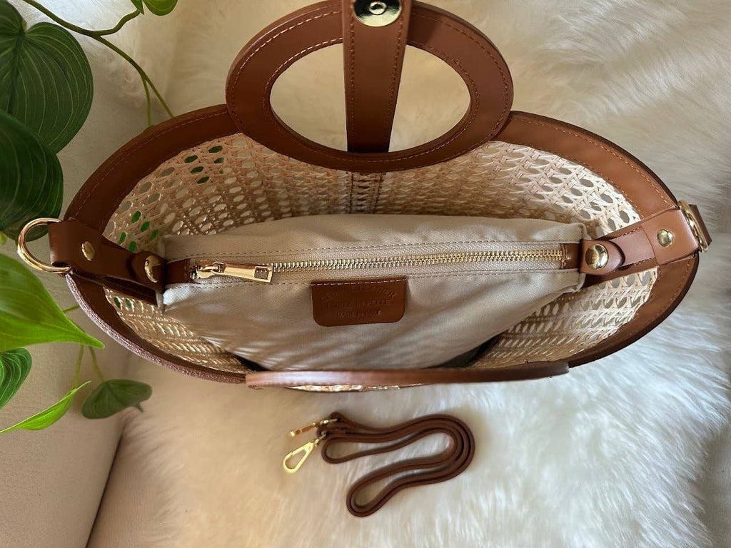 Vienna Straw & Leather Tote Bag | Handmade in Florence, Italy | Beige