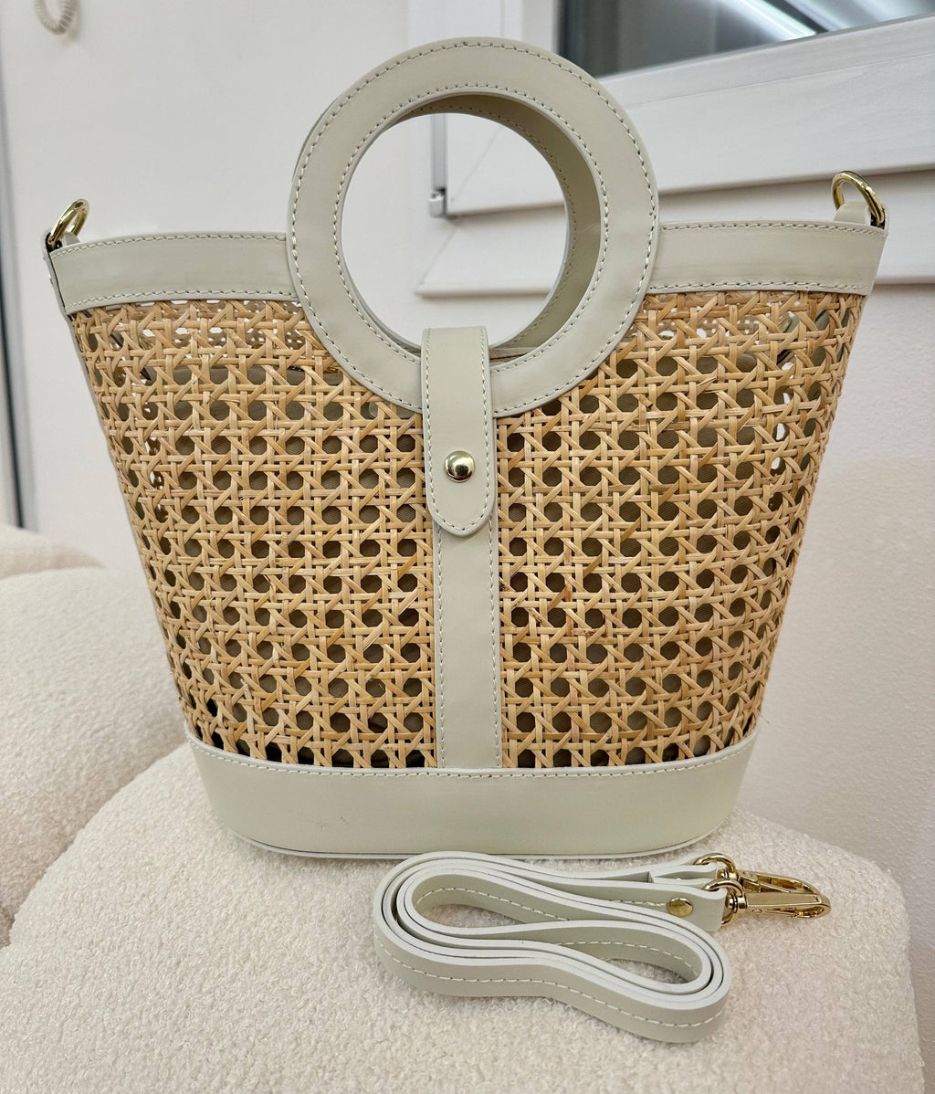 Vienna Straw & Leather Tote Bag | Handmade in Florence, Italy | Beige