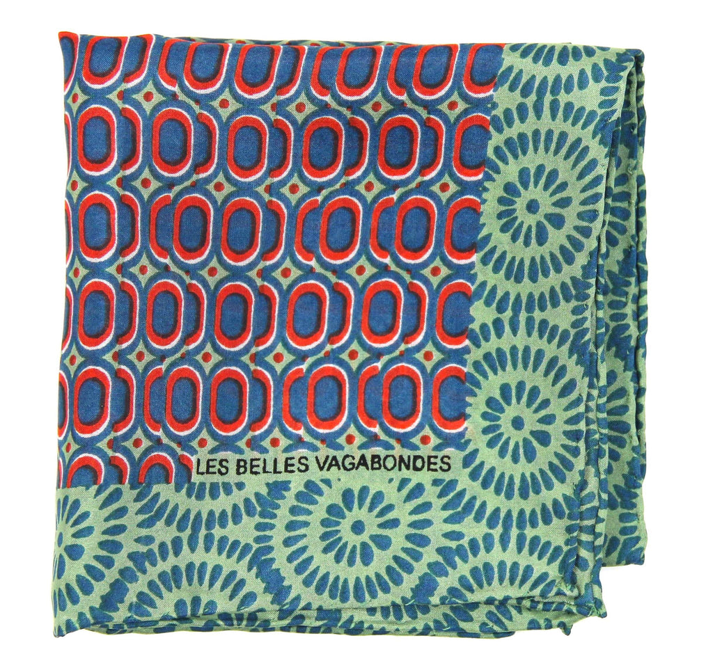 Mini Tempo Silk Scarf by Les Belles Vagabondes | Khaki | Hand-Drawn in France