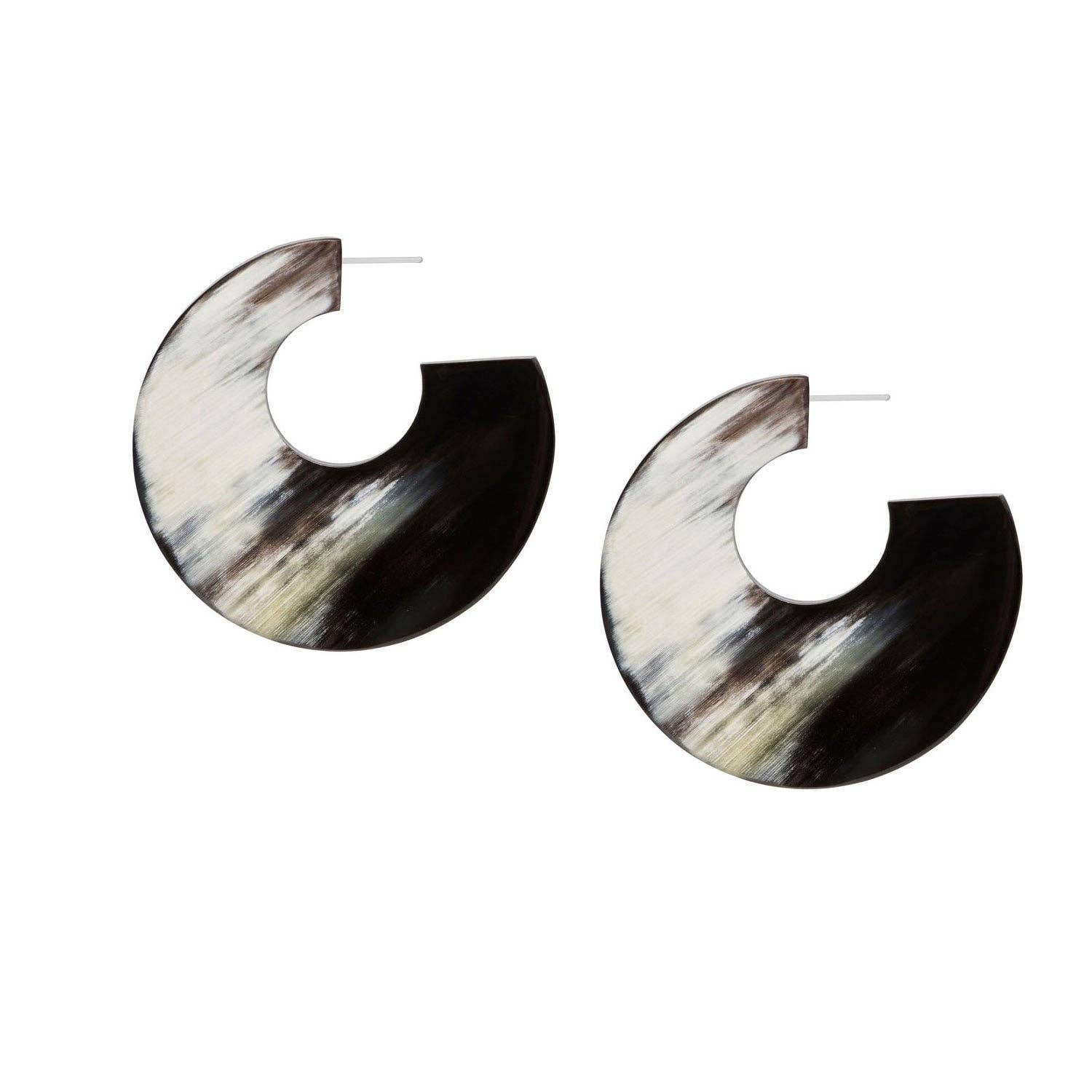 Black Flat Large Handmade Hoop Earrings by Branch Jewellery