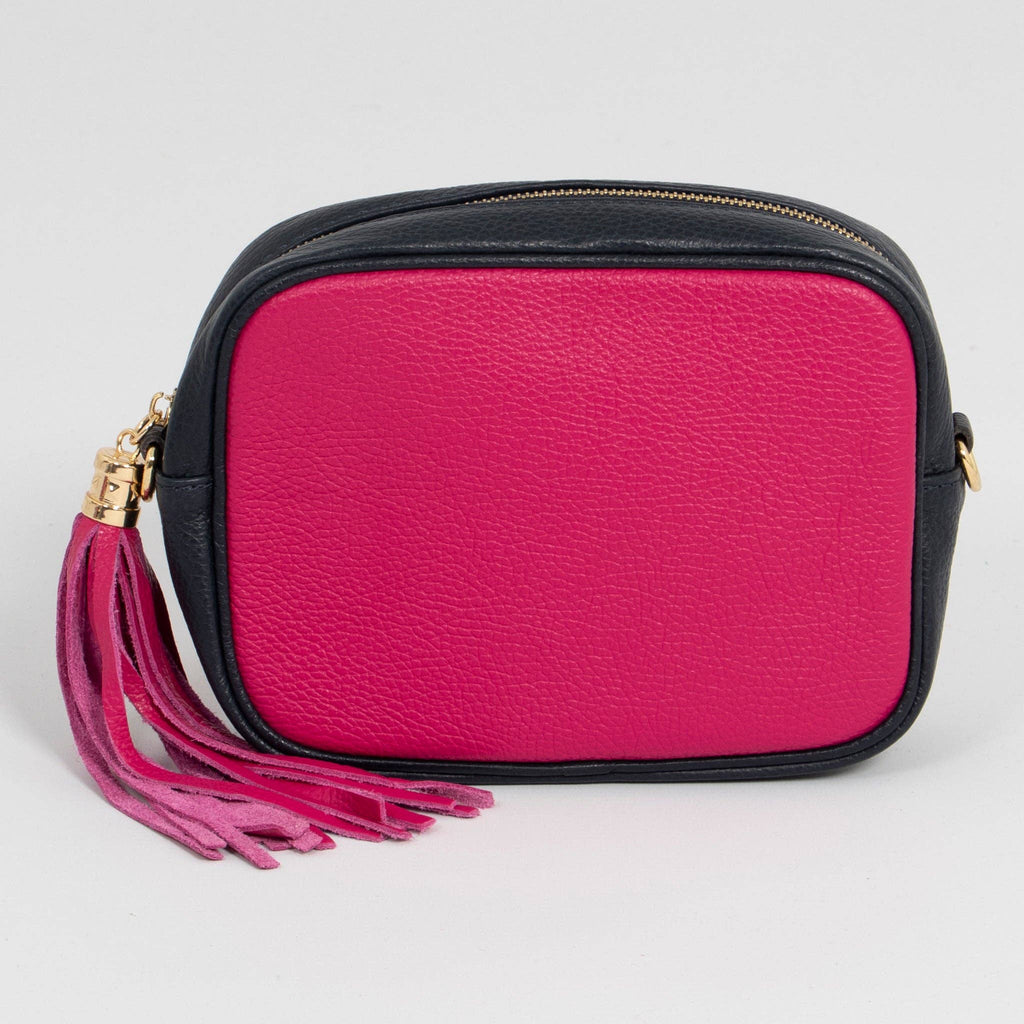 Beau Italian Leather Crossbody Bag by Sarta - Fuchsia/Navy Blue