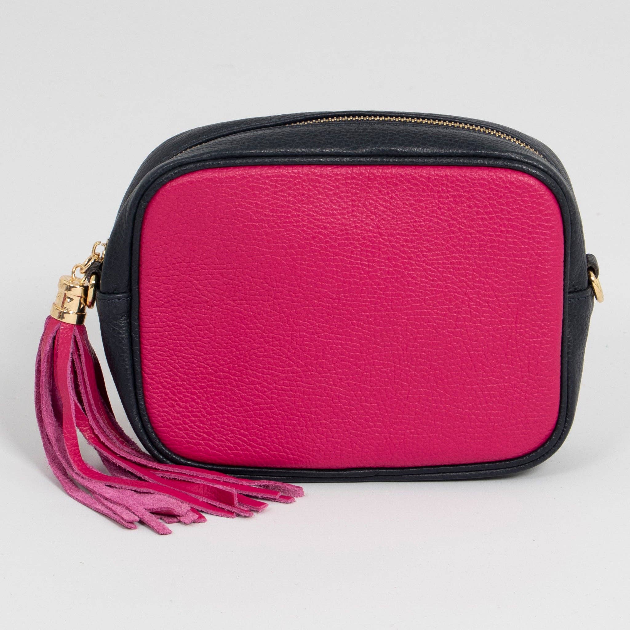 Beau Italian Leather Crossbody Bag by Sarta - Fuchsia/Navy Blue