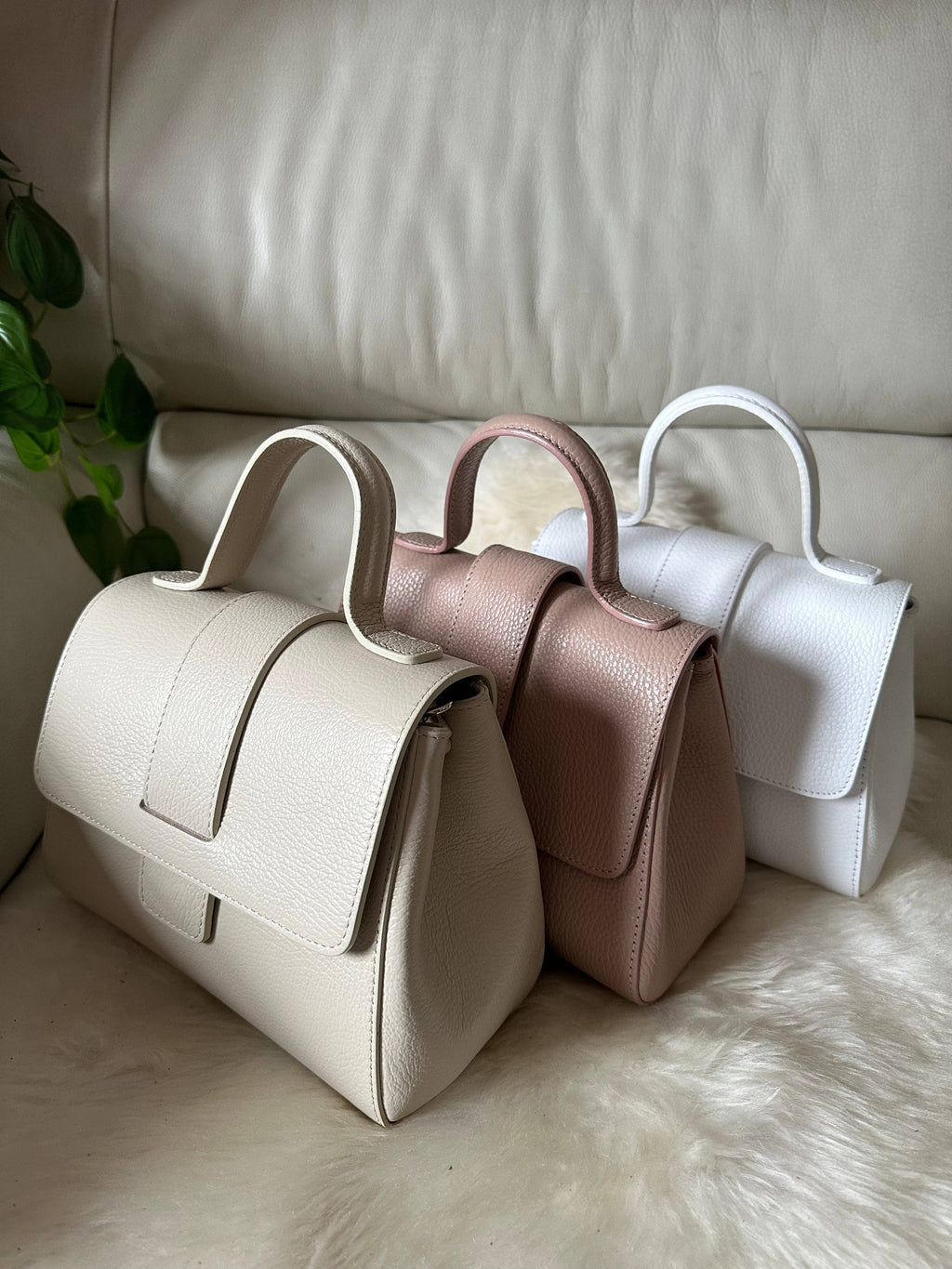 Agata Hammered Leather Bag | Handmade in Italy | White