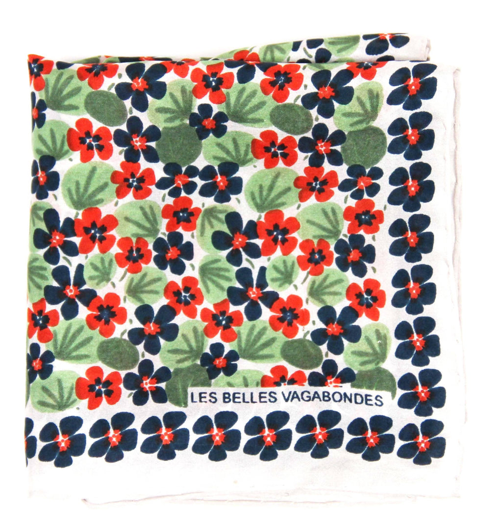 Mini Capucine Silk Scarf by Les Belles Vagabondes | Marine | Hand-Drawn in France