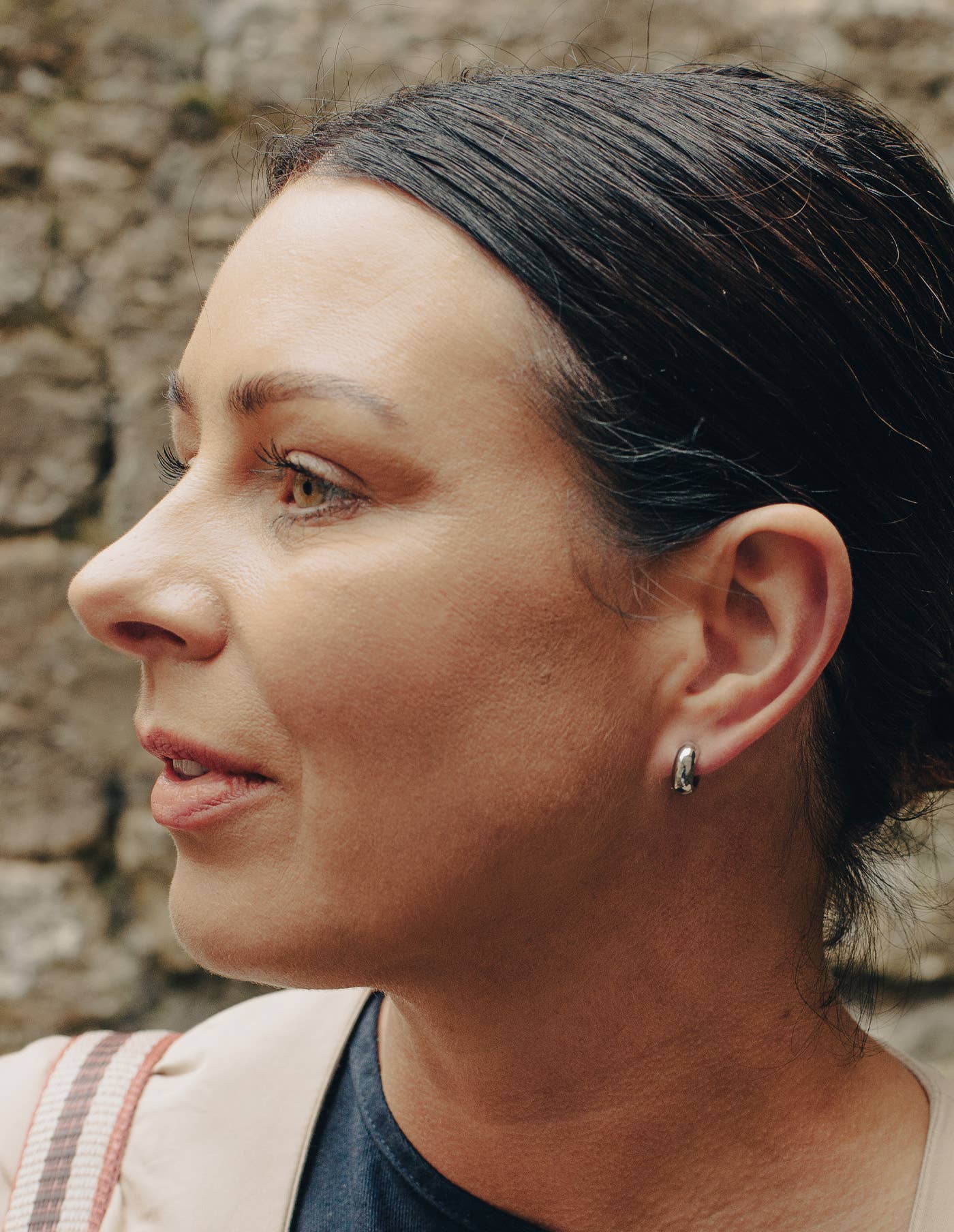 Silver Small Leverback Bold Hoop Earrings by Nordic Muse, Waterproof