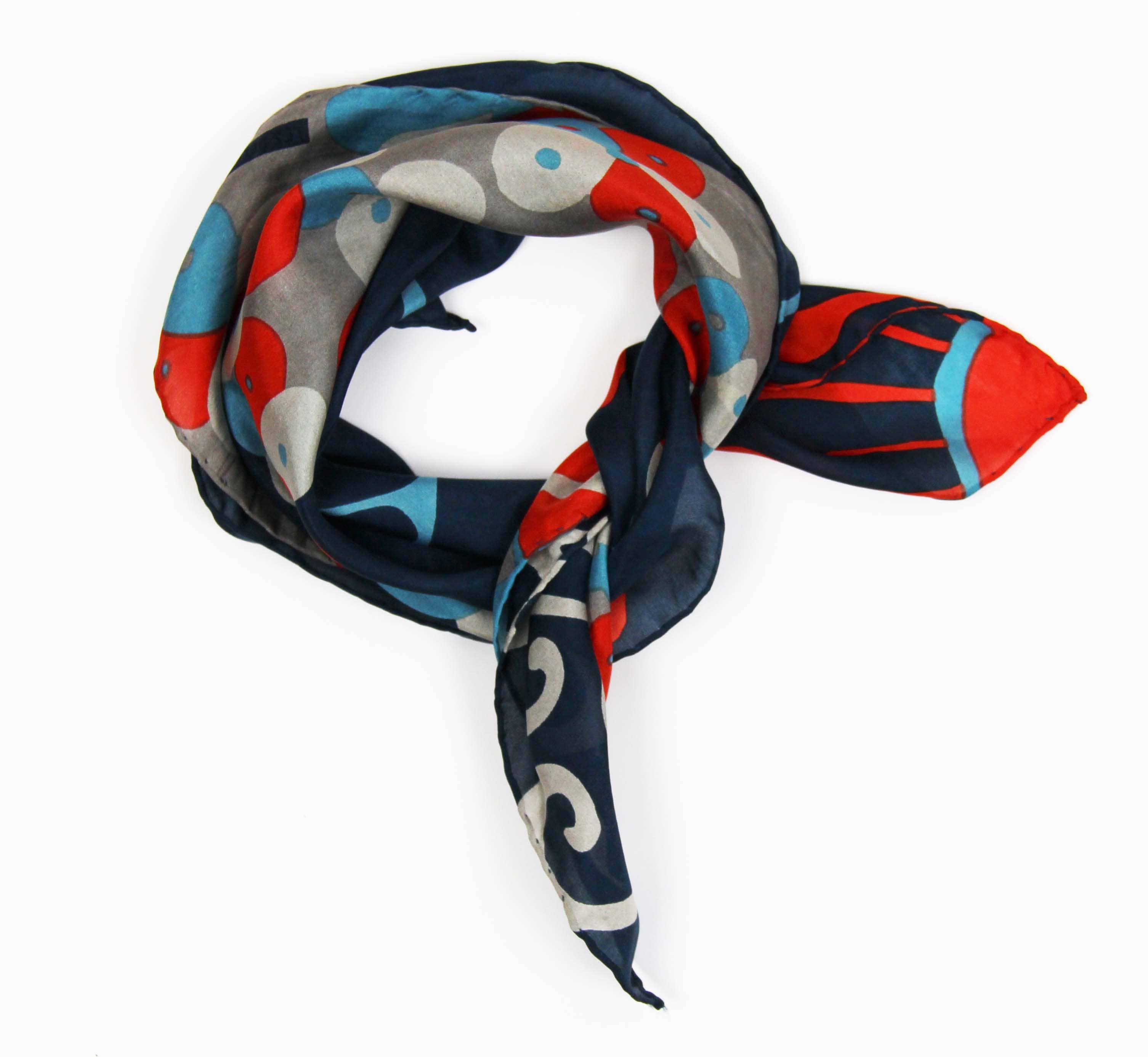 Mini Sakura Silk Scarf by Les Belles Vagabondes | Marine | Hand-Drawn in France