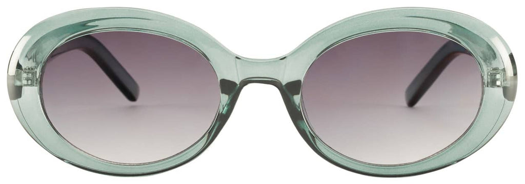 Green oval sunglasses with a gradient lens on a white background