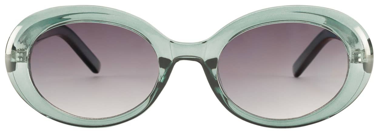 Green oval sunglasses with a gradient lens on a white background