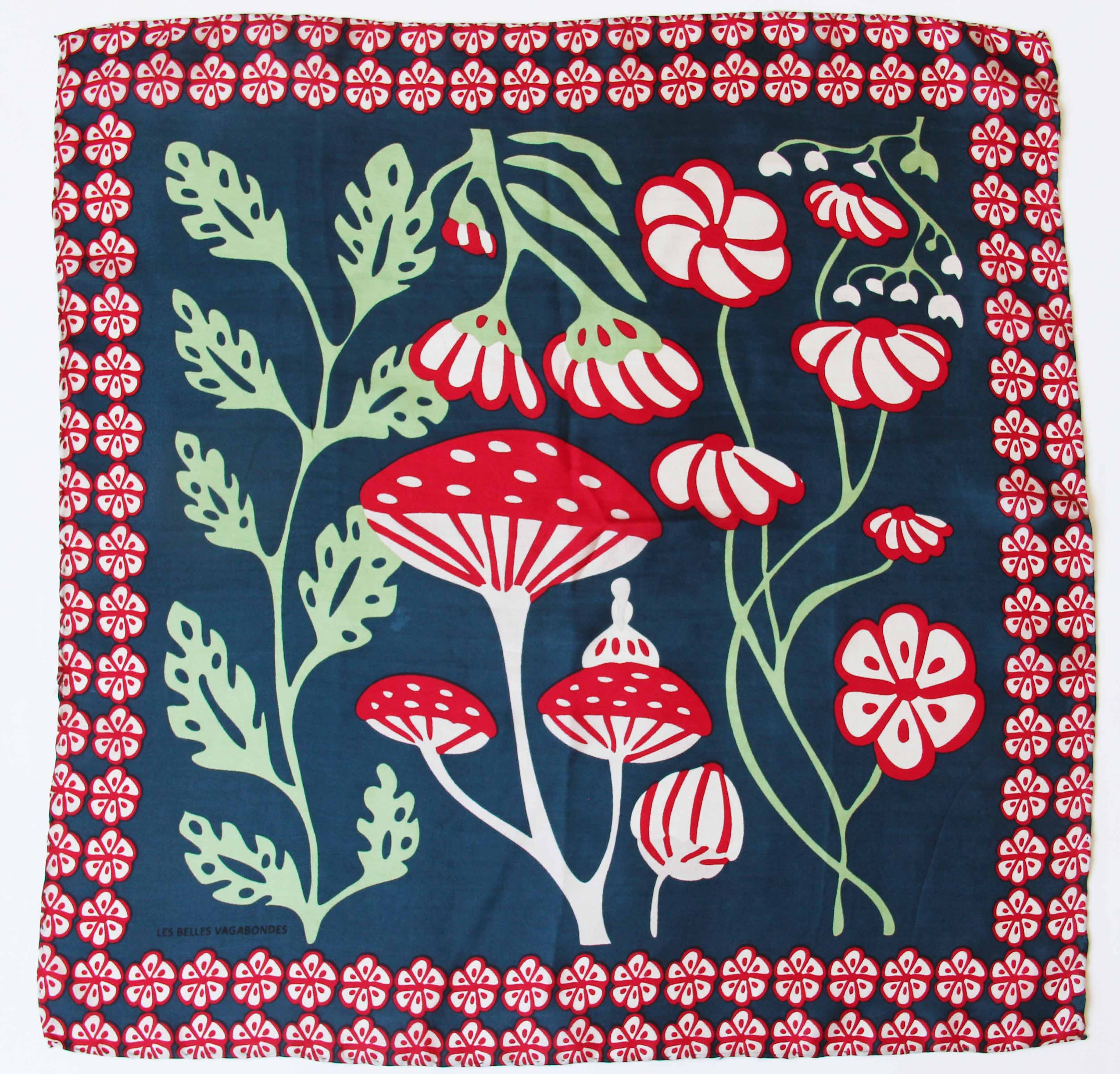 Mini Alice Silk Scarf by Les Belles Vagabondes | Marine Navy | Hand-Drawn in France