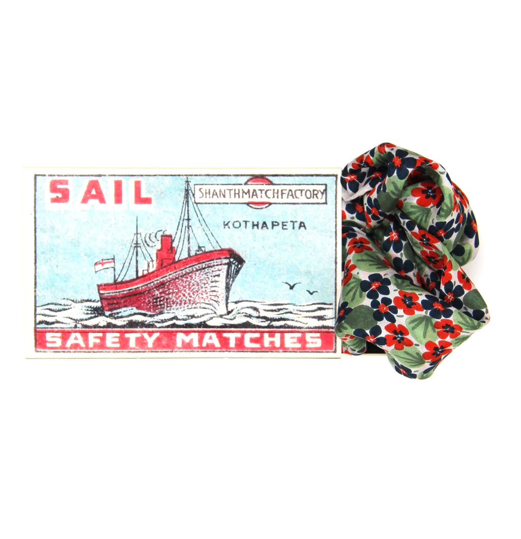 Mini Capucine Silk Scarf by Les Belles Vagabondes | Marine | Hand-Drawn in France