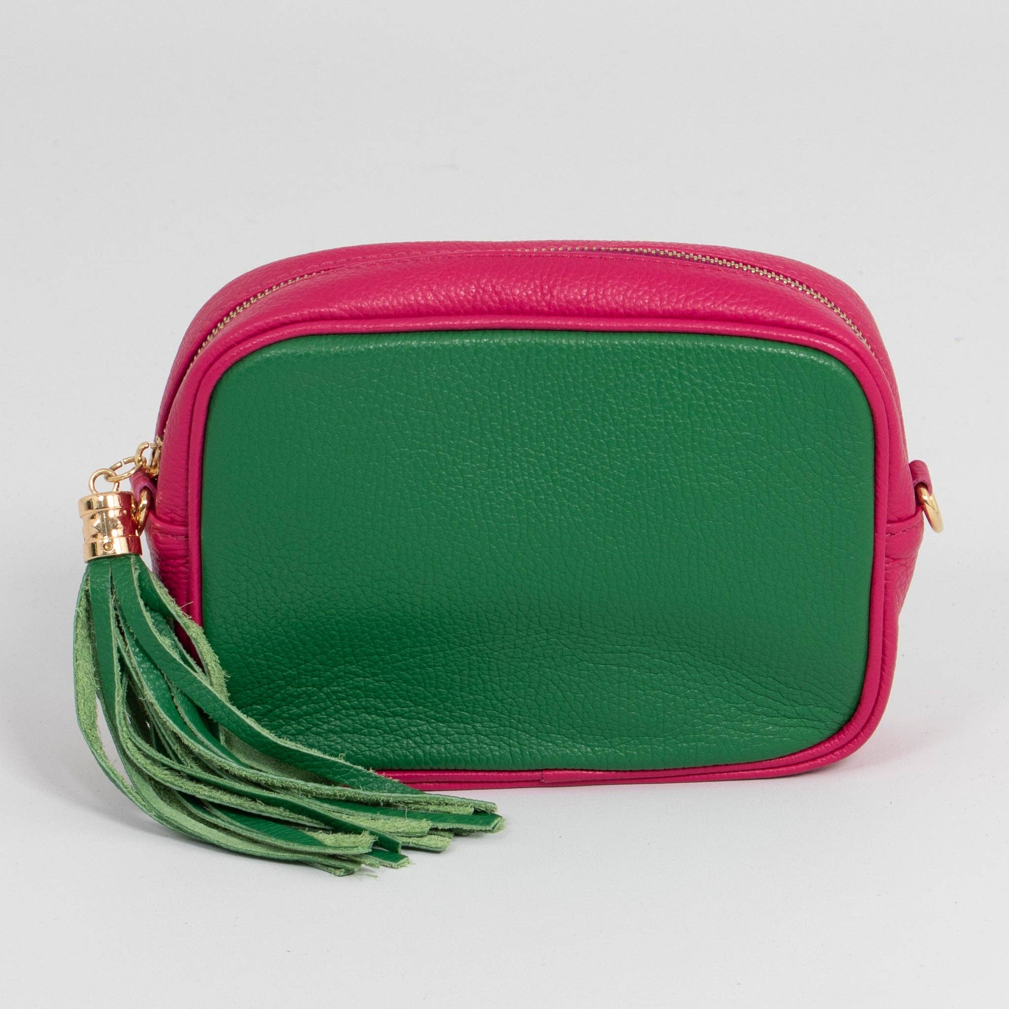 Beau Italian Leather Crossbody Bag by Sarta - Bright Green/Fuchsia