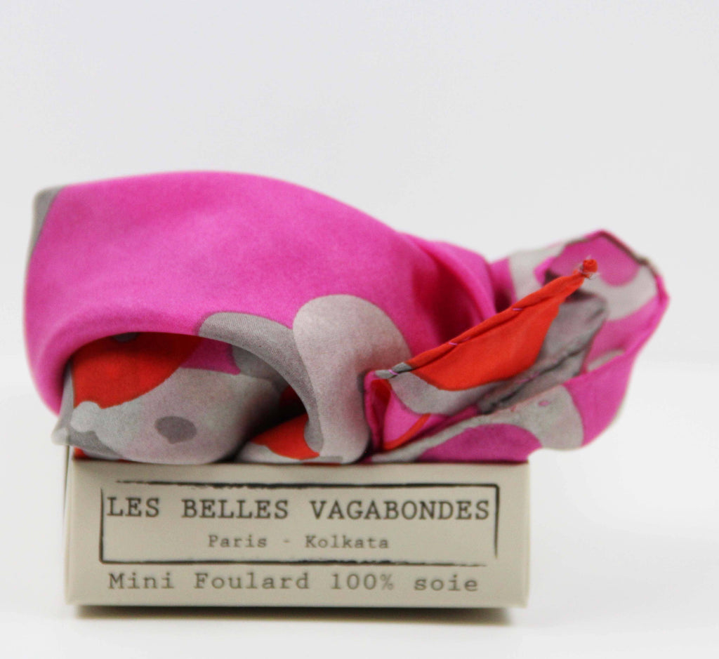 Mini Sakura Silk Scarf by Les Belles Vagabondes | Fuchsia | Hand-Drawn in France