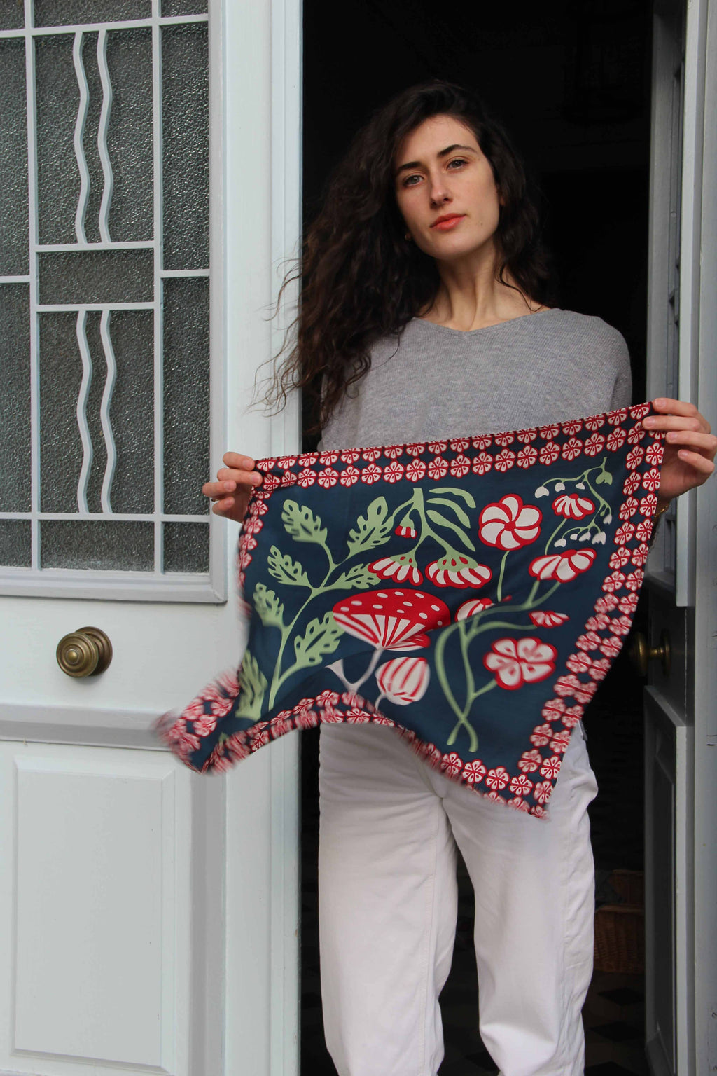 Mini Alice Silk Scarf by Les Belles Vagabondes | Marine Navy | Hand-Drawn in France