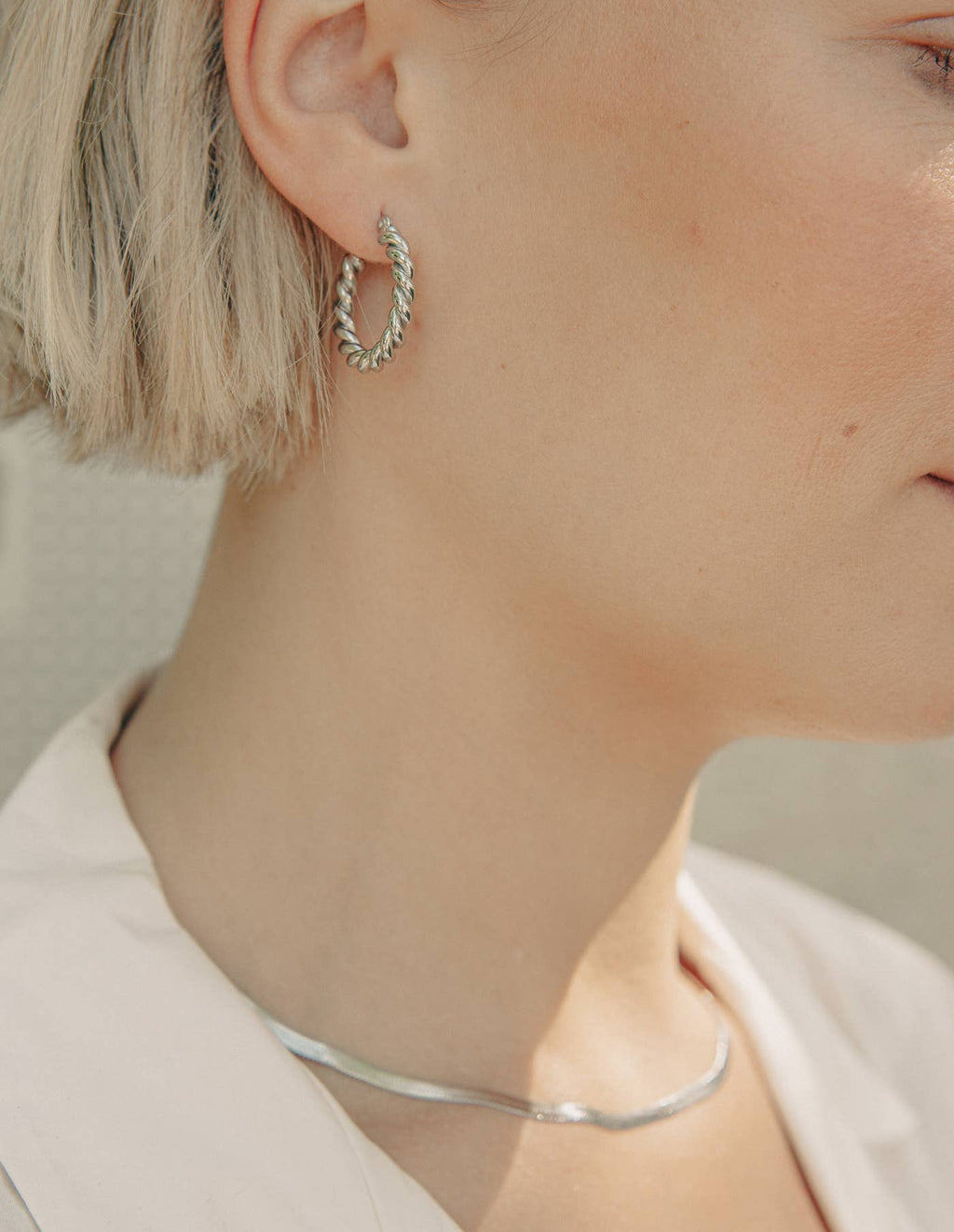 Silver Snake Chain Choker Necklace by Nordic Muse, Waterproof
