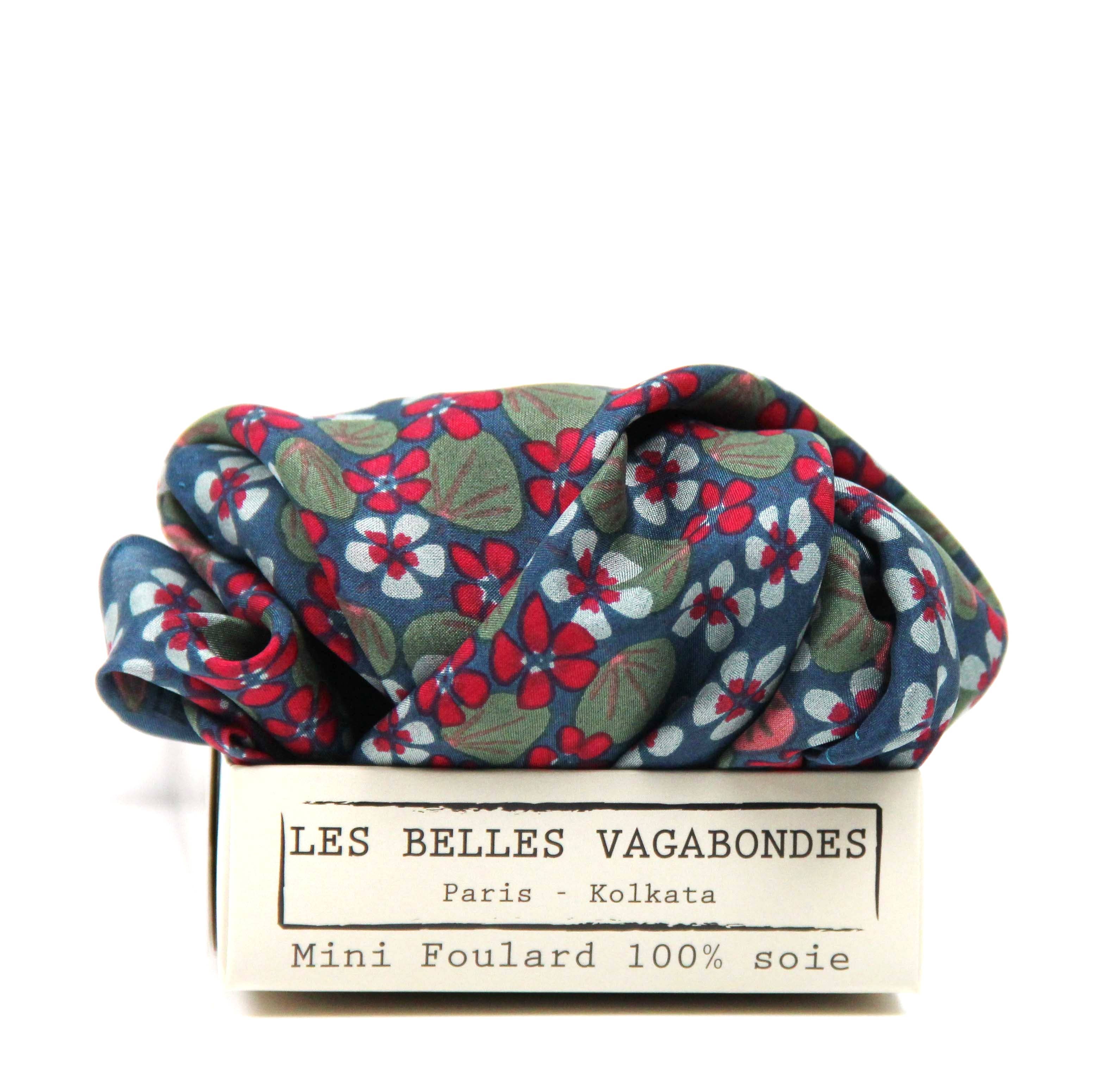 Mini Capucine Silk Scarf by Les Belles Vagabondes | Gray | Hand-Drawn in France